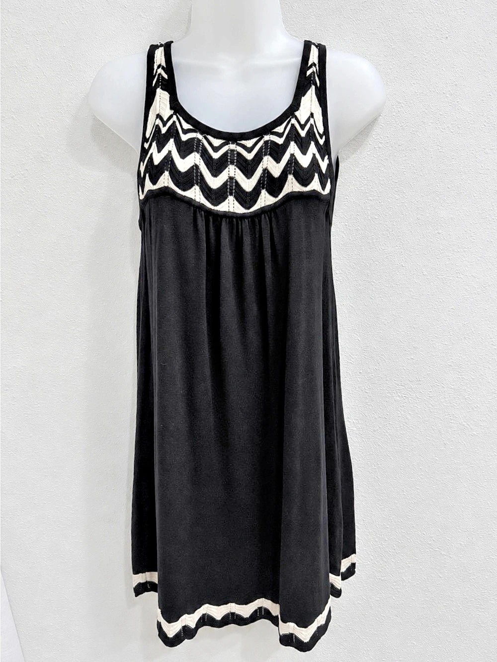 Fever Silk Blend Dress Small Black White Chevron Mini
